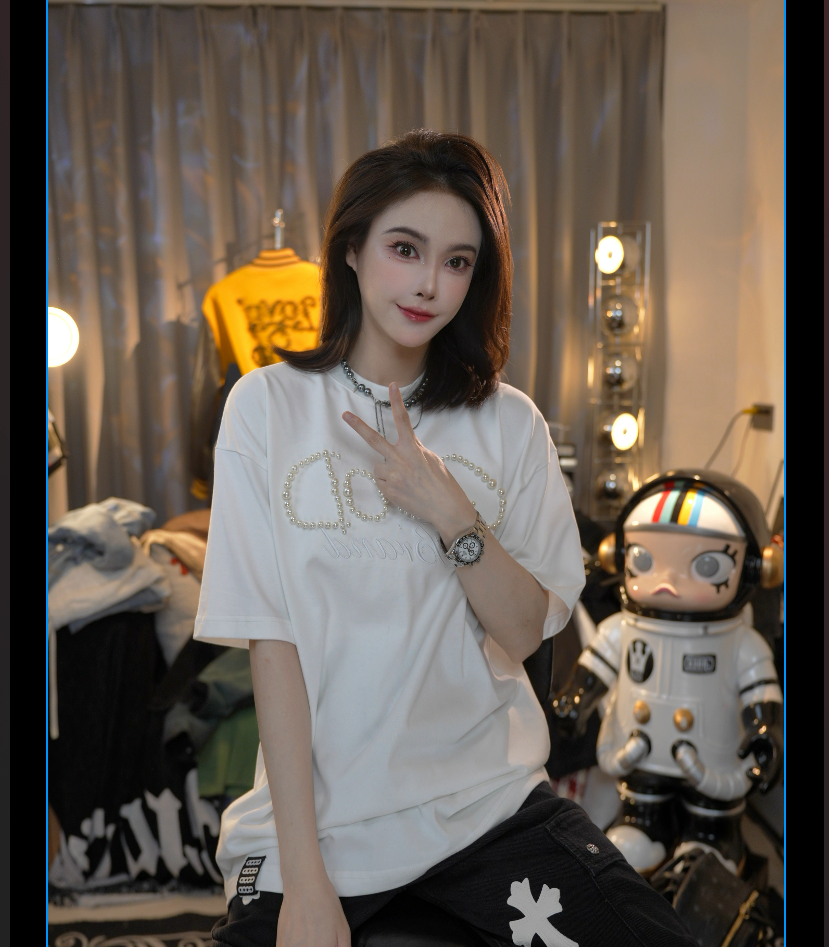 （钱老板专属）宽松【老白同款珍珠短袖】男女同款