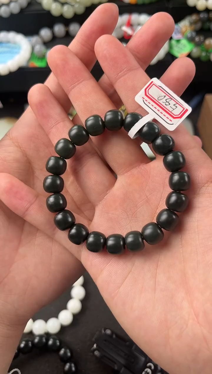 【闪购商品】和田玉手串未镶嵌和田黑青老型珠手串卡10mm微色差