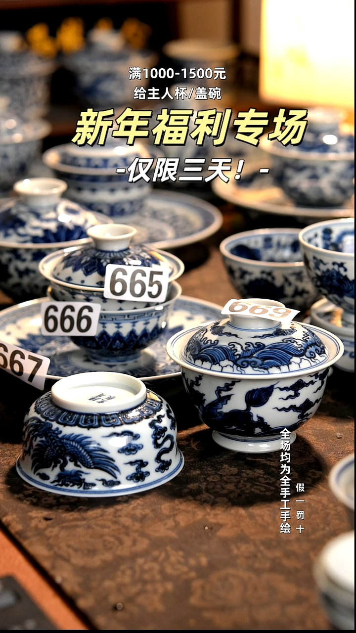 景德镇全手工手绘柴窑茶器福利(4+1)