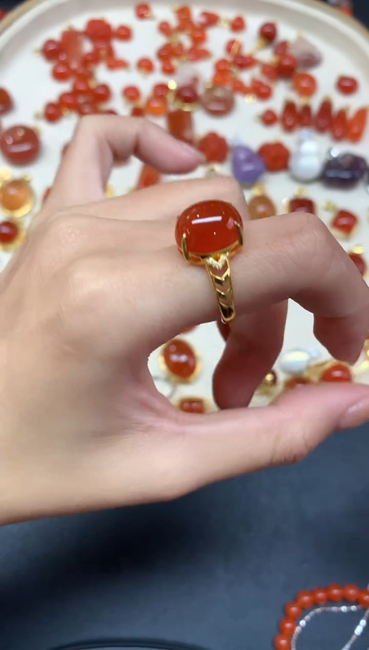 【闪购商品】南红玛瑙戒指18K金镶嵌戒指A152|2999