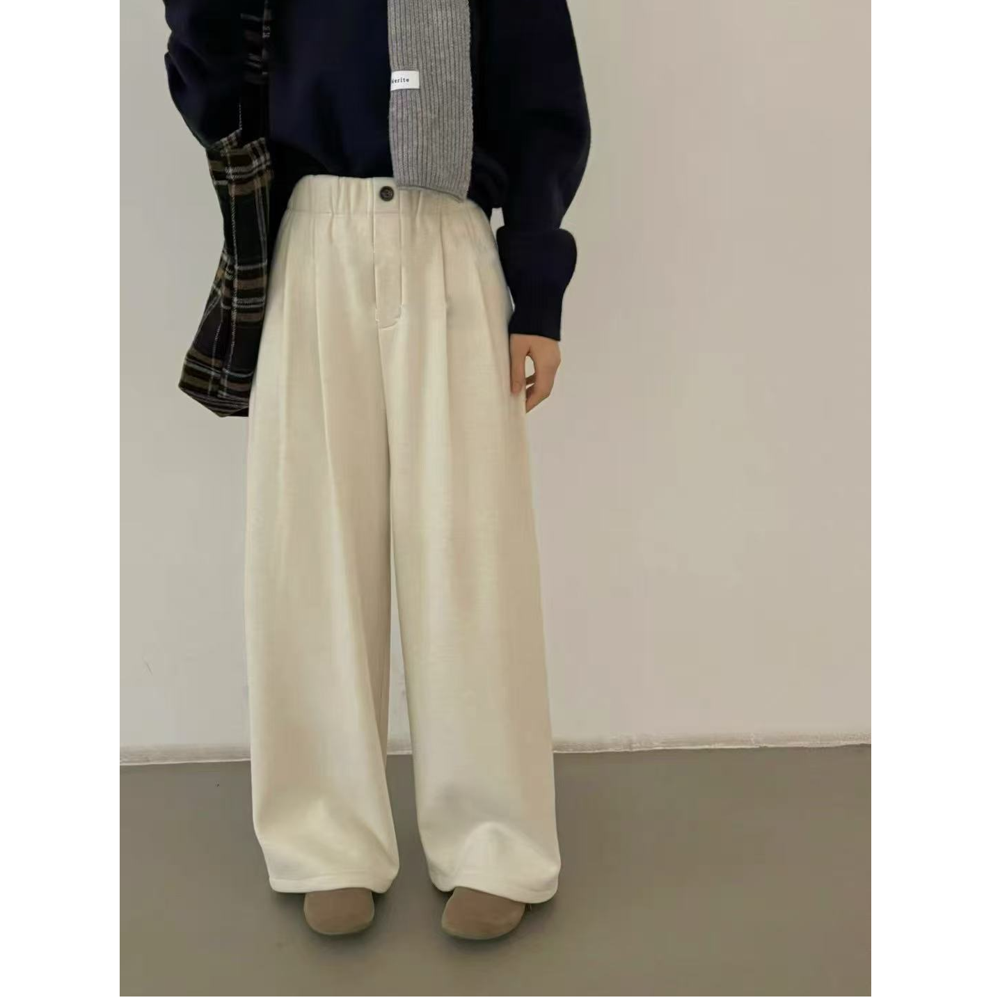 2025秋冬加厚妮子料休闲冬季高腰垂感显瘦松紧腰阔腿拖地裤女913