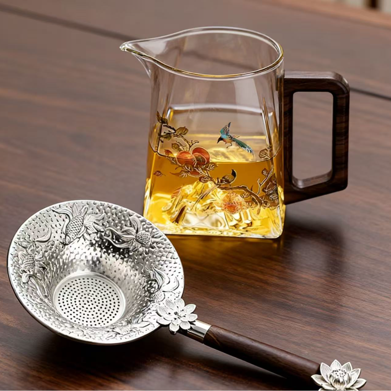 SZ喜上眉梢玻璃公道杯+锦鲤茶漏ZHTJ  0054