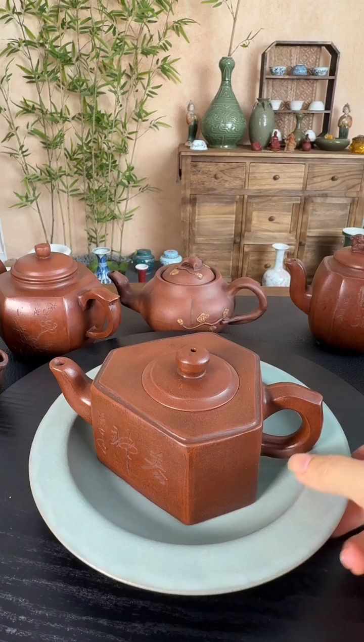 壶紫砂六方壶异形老物件