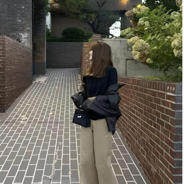 蘑糯米四季厚度+轻微磨毛卡其色休闲裤 467