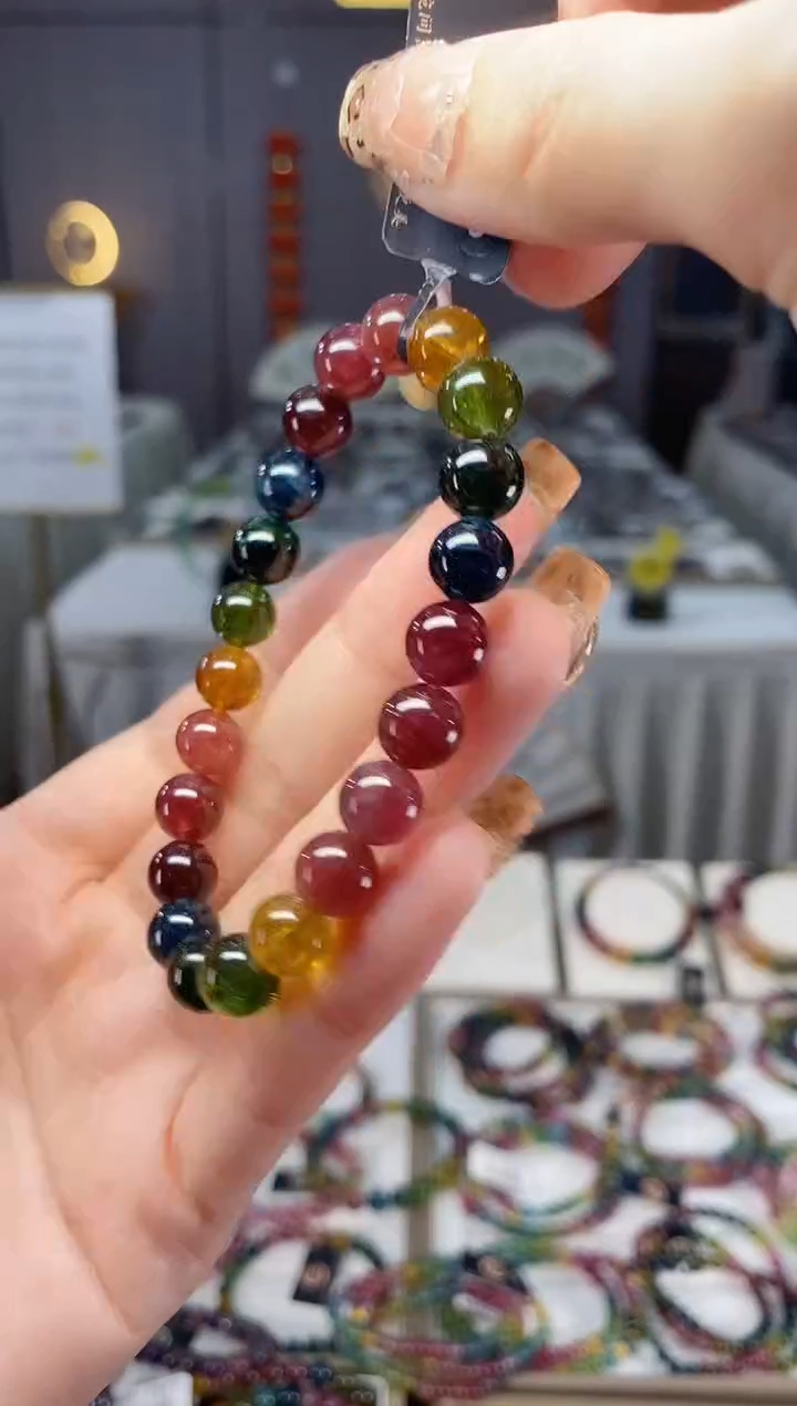 未镶嵌老矿碧玺色标彩虹单圈手串8mm+碧玺dan多样性发货一条
