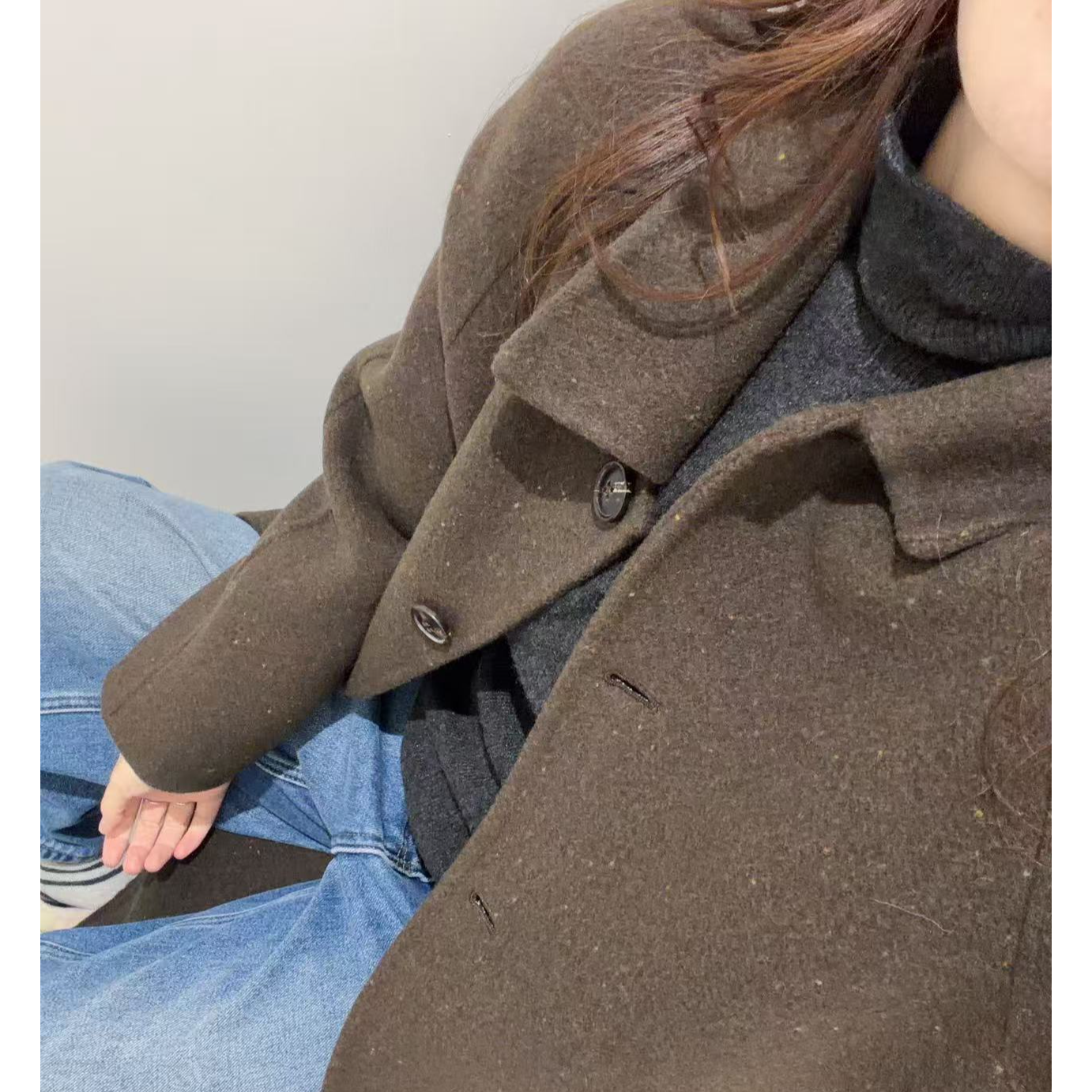 [TianDou]咖色彩点大衣外套