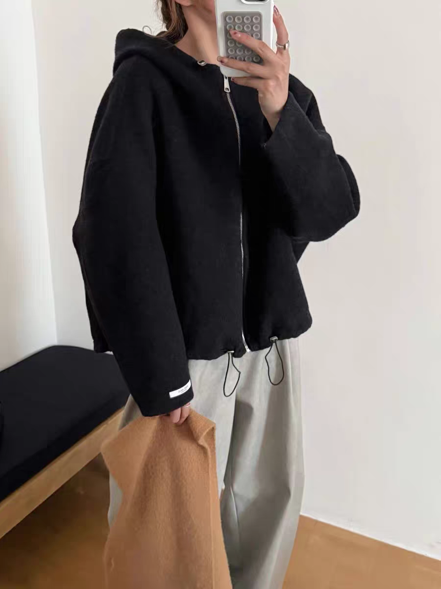 【虎虎私服】连帽拉链开衫卫衣双面羊毛呢大衣士秋冬新款外套