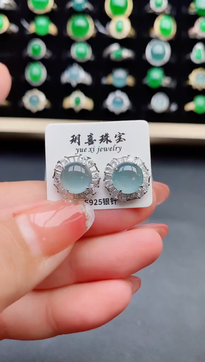 【闪购商品】翡翠耳饰银S925镶嵌85000