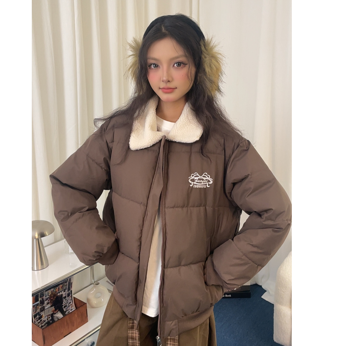 美式百搭棉服翻领棉衣潮流拼接外套保暖韩版百搭不褪色短款