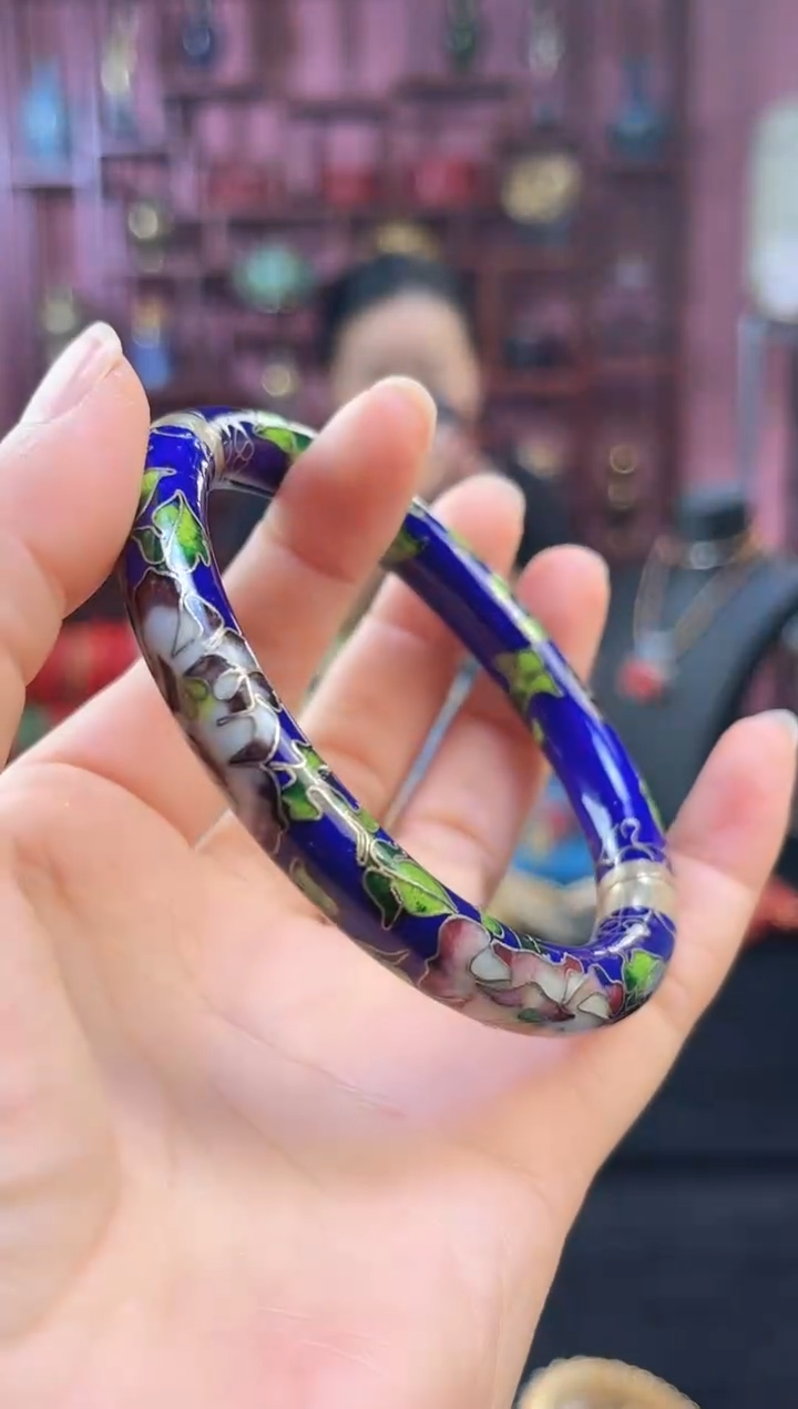 非遗 景泰蓝银蓝开口镯 60-66 宝蓝