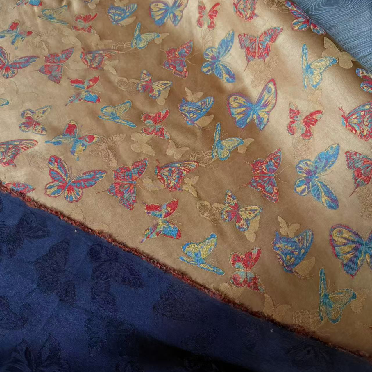 【莨丝智友】[蝴蝶] 色织宋锦 香云纱 0.5米 lxz1168