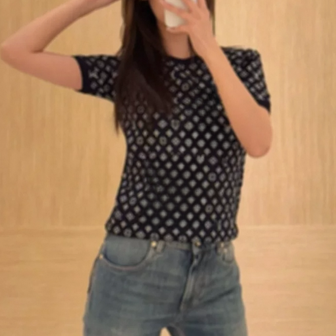 「长芯」字母提花女士休闲百搭针织短袖T恤时尚上衣  YZ24K01163