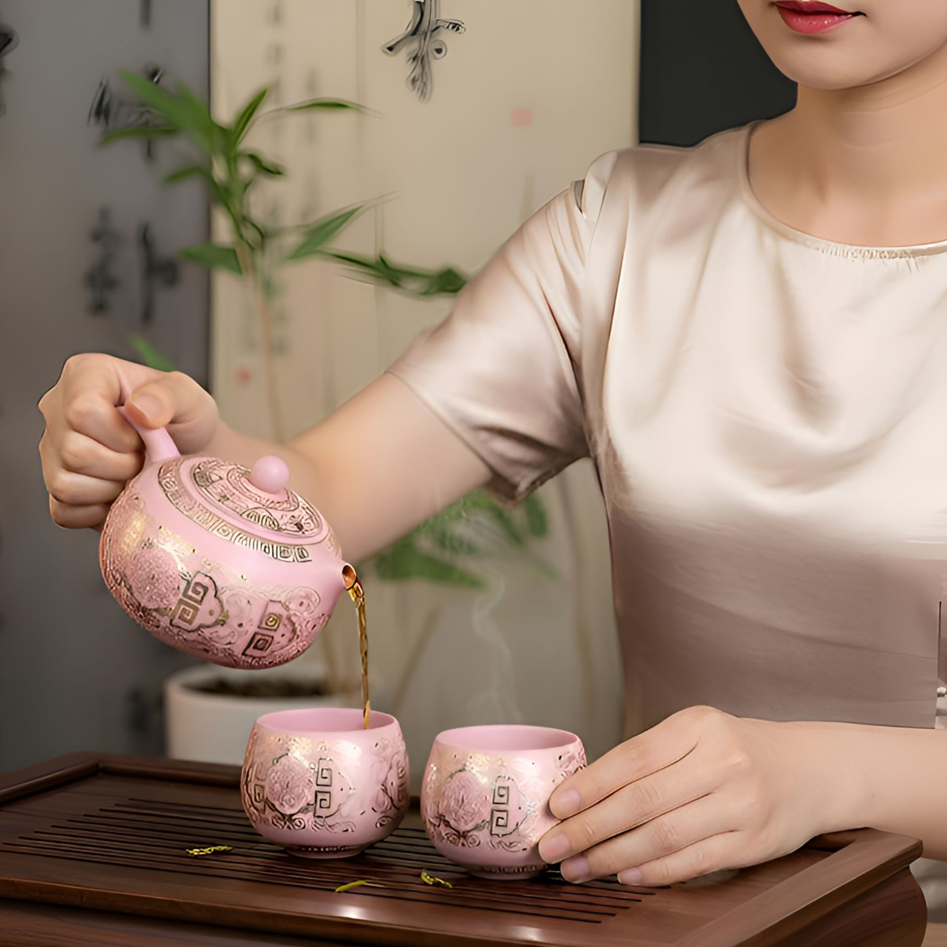 【朱】220ml红粉佳人珐琅彩西施（一壶两杯）