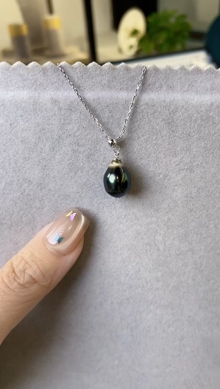 【闪购商品】海水珍珠项链银S925镶嵌9-10大溪地黑珍珠项链