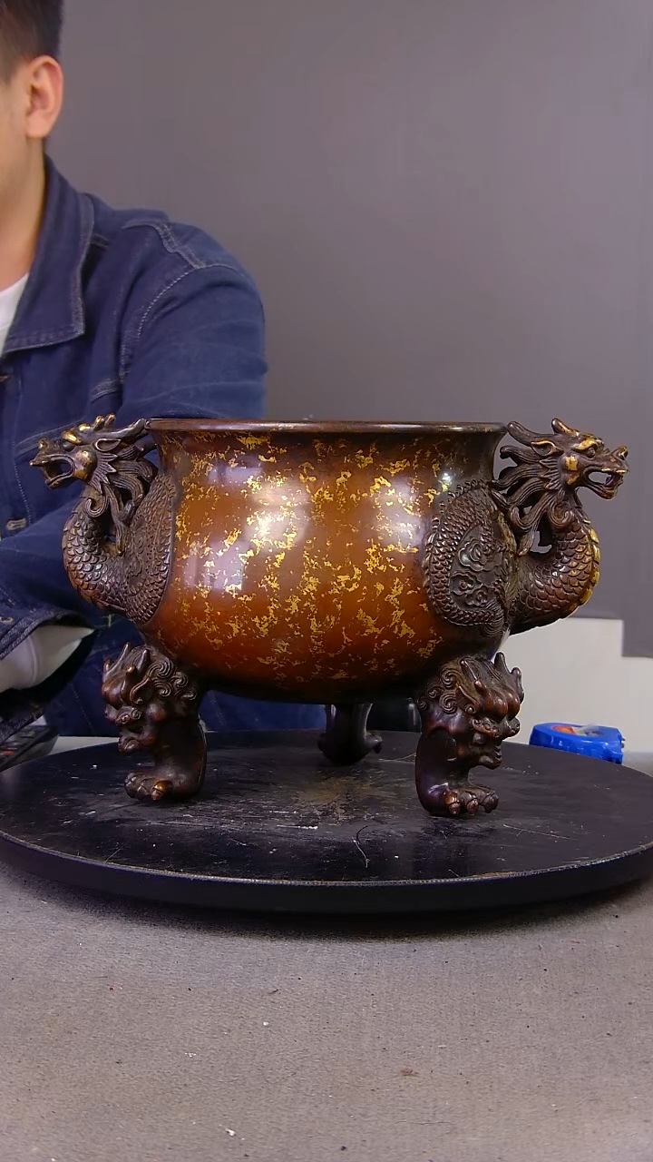 山水铜缘紫铜香炉结缘1111