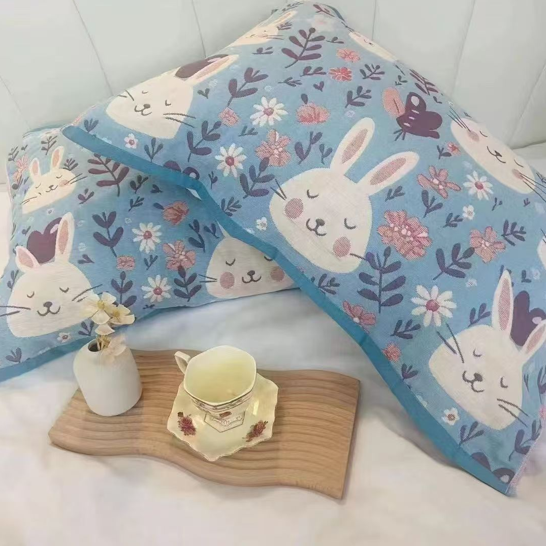 （暖云兔）52*78cm纯棉纱布加厚四季可用枕巾一对两条