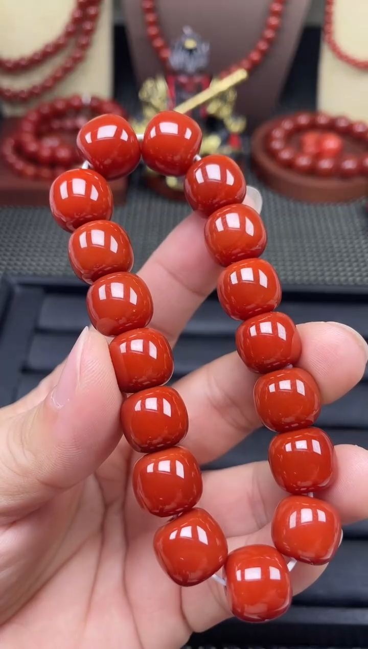 未镶嵌南红玛瑙珠宝半成品13mm老型柿子红手串·