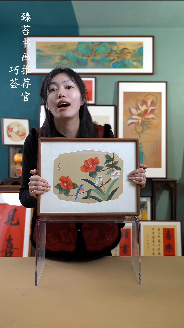 【闪购商品】国画30*40 山茶花 手写手绘摆台