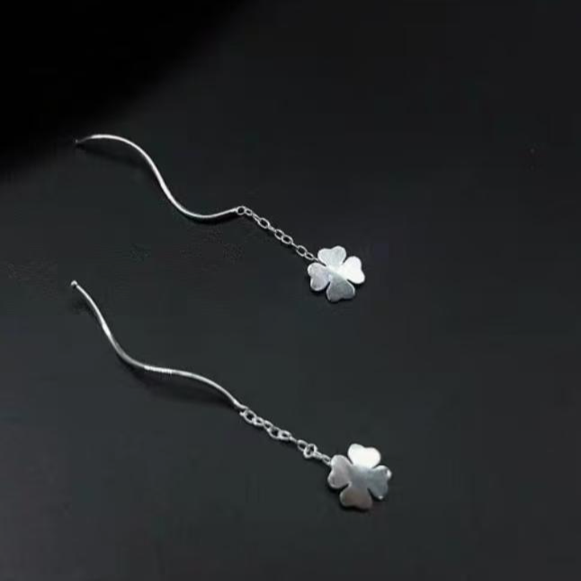 足银耳饰 足银耳饰 足银幸运四叶草耳线