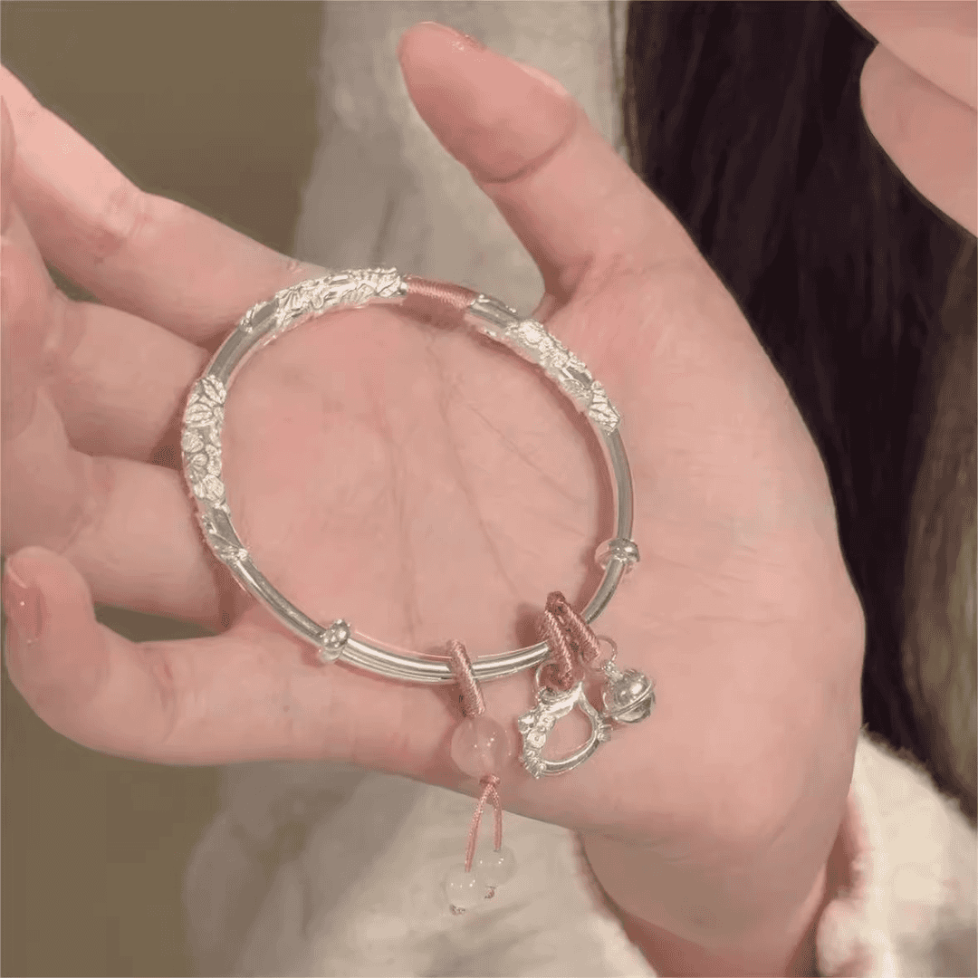 足银手镯足银手镯足银手镯繁花HelloKitty猫手镯女送妈妈女款