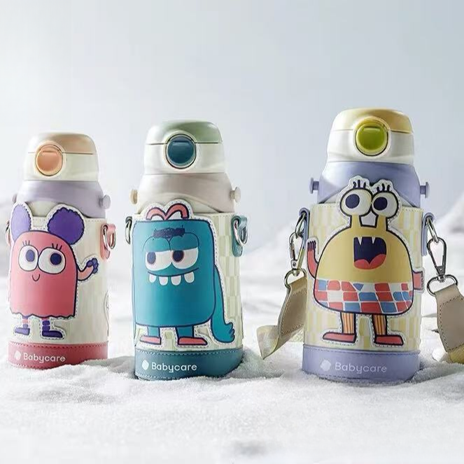 森友会优选儿童背带三合一保温杯卡通萌系随身水壶金属防摔水杯