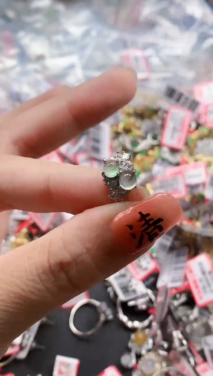 银S925镶嵌戒指翡翠天然A货缅甸翡翠