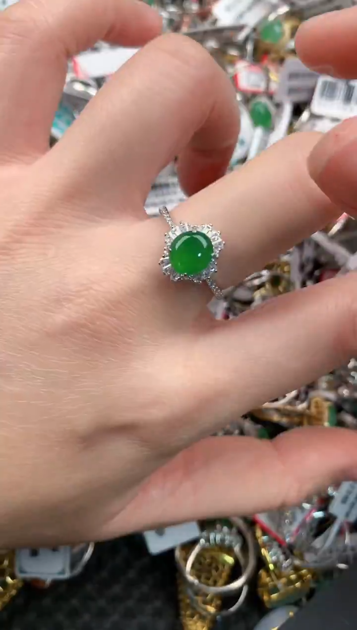 银S925镶嵌戒指翡翠444---2