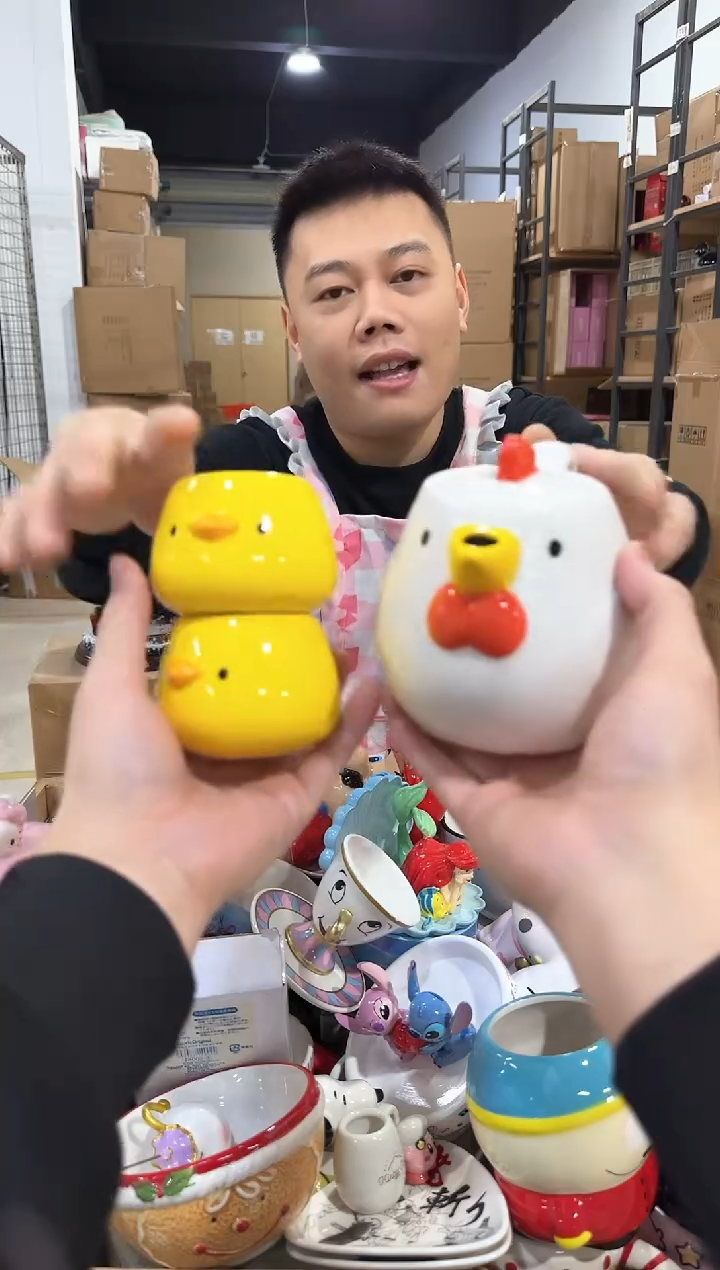 瓷片原盒小鸡茶壶套组