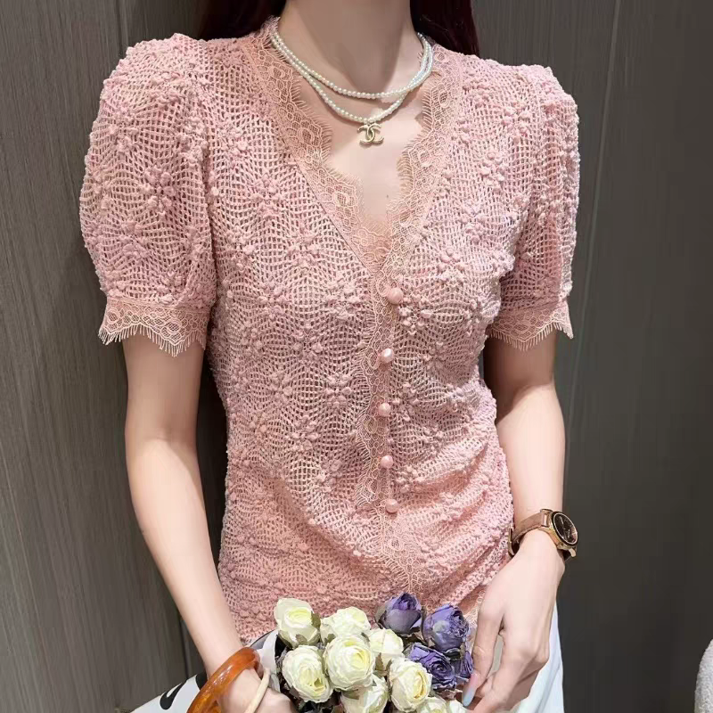 法式轻奢气质镂空蕾丝衬衫短款6096