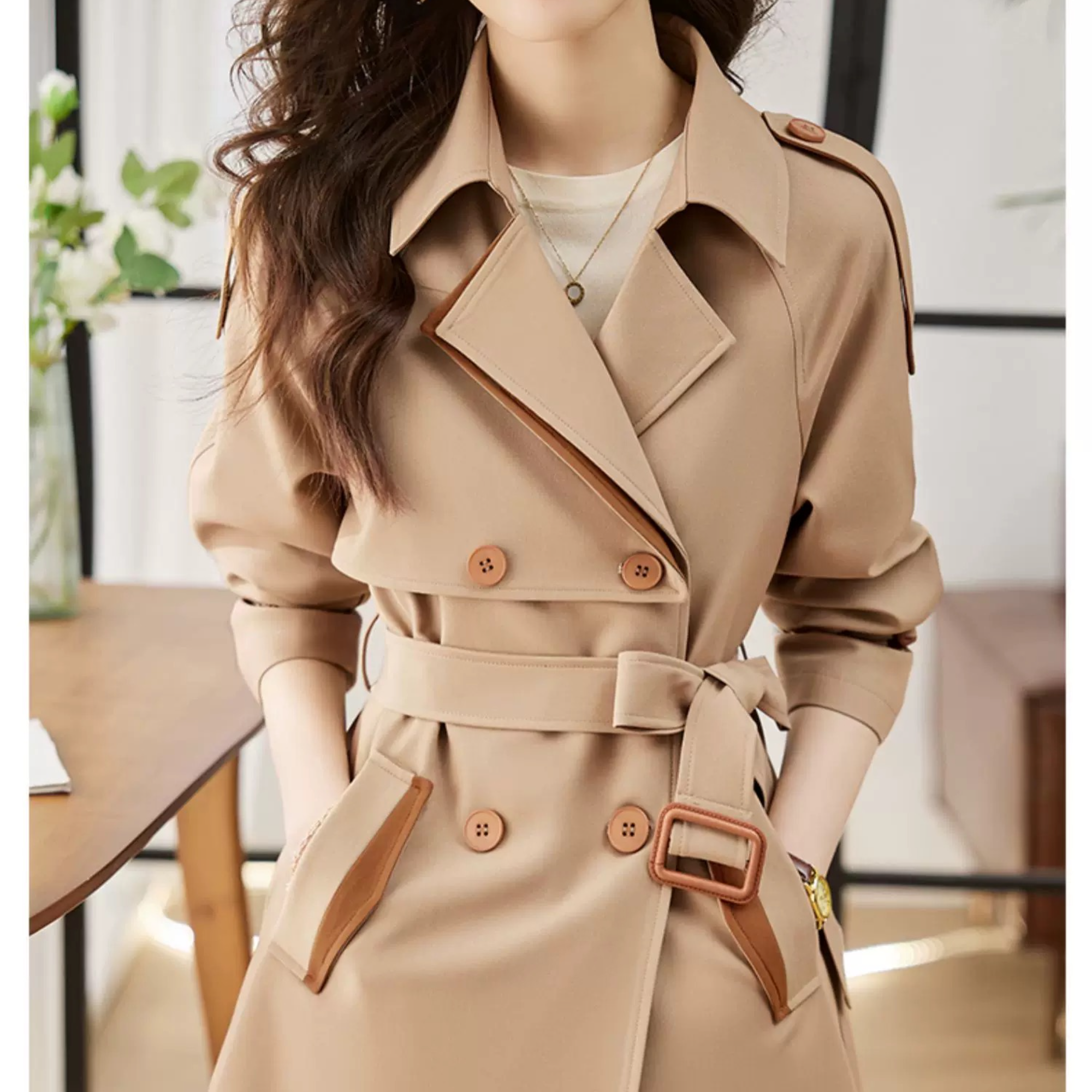 0369高端风衣女款2025新款春秋款高级感品牌小个子外套中长款