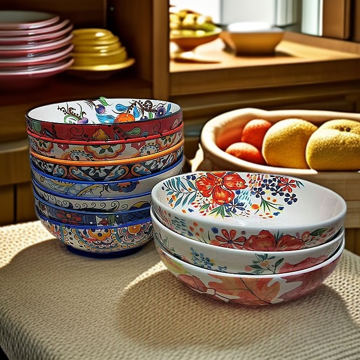 【美遇精品汤盘盘子】8英寸陶瓷汤菜盘，炖菜盘，深盘，浅碗釉下彩