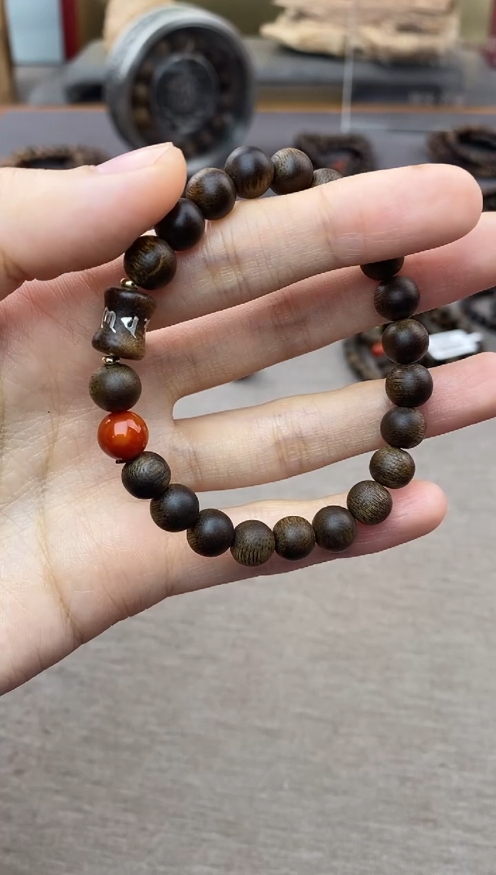 【闪购商品】沉香手串芽庄白棋08＋富森竹节六字镶嵌沉水