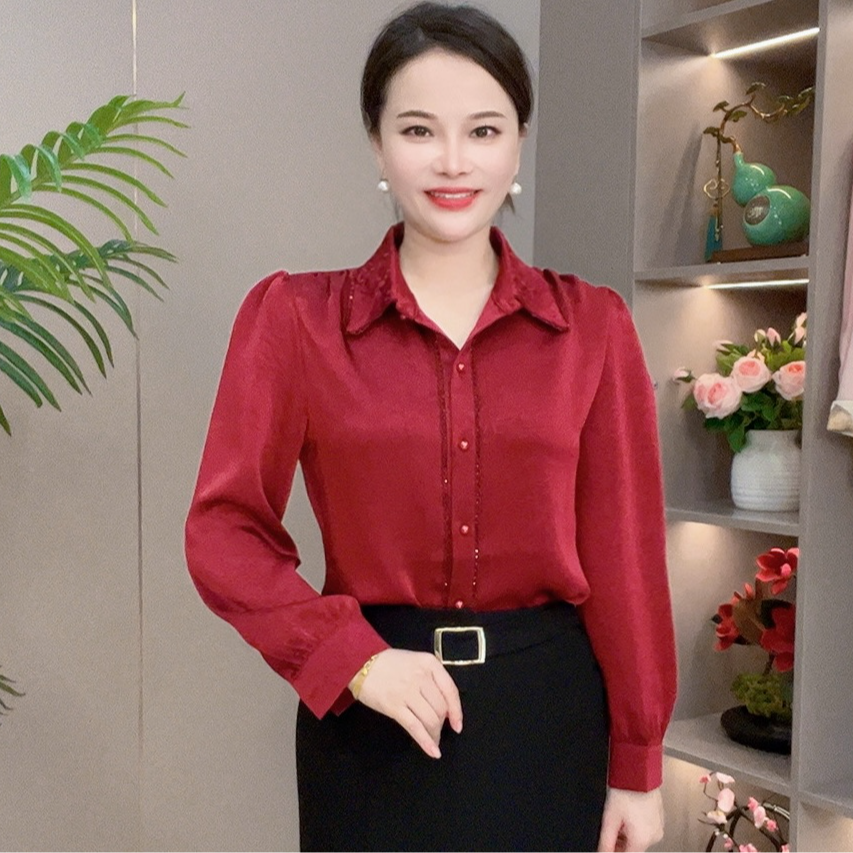 25169款百搭秋季显瘦新款POLO领气质女士衬衫洋气衬衣上衣