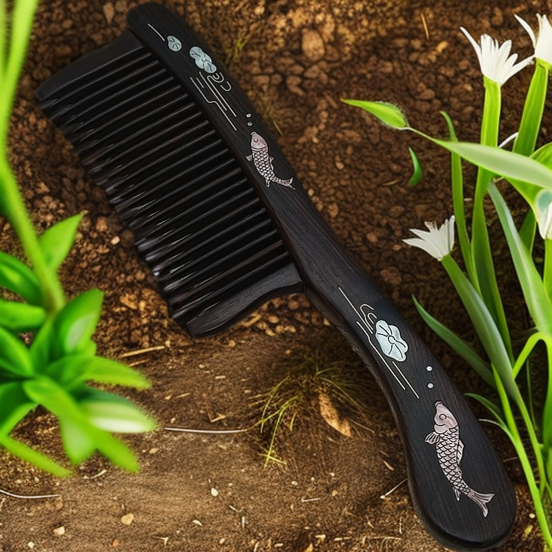 精品乌木紫光檀防静电插齿梳