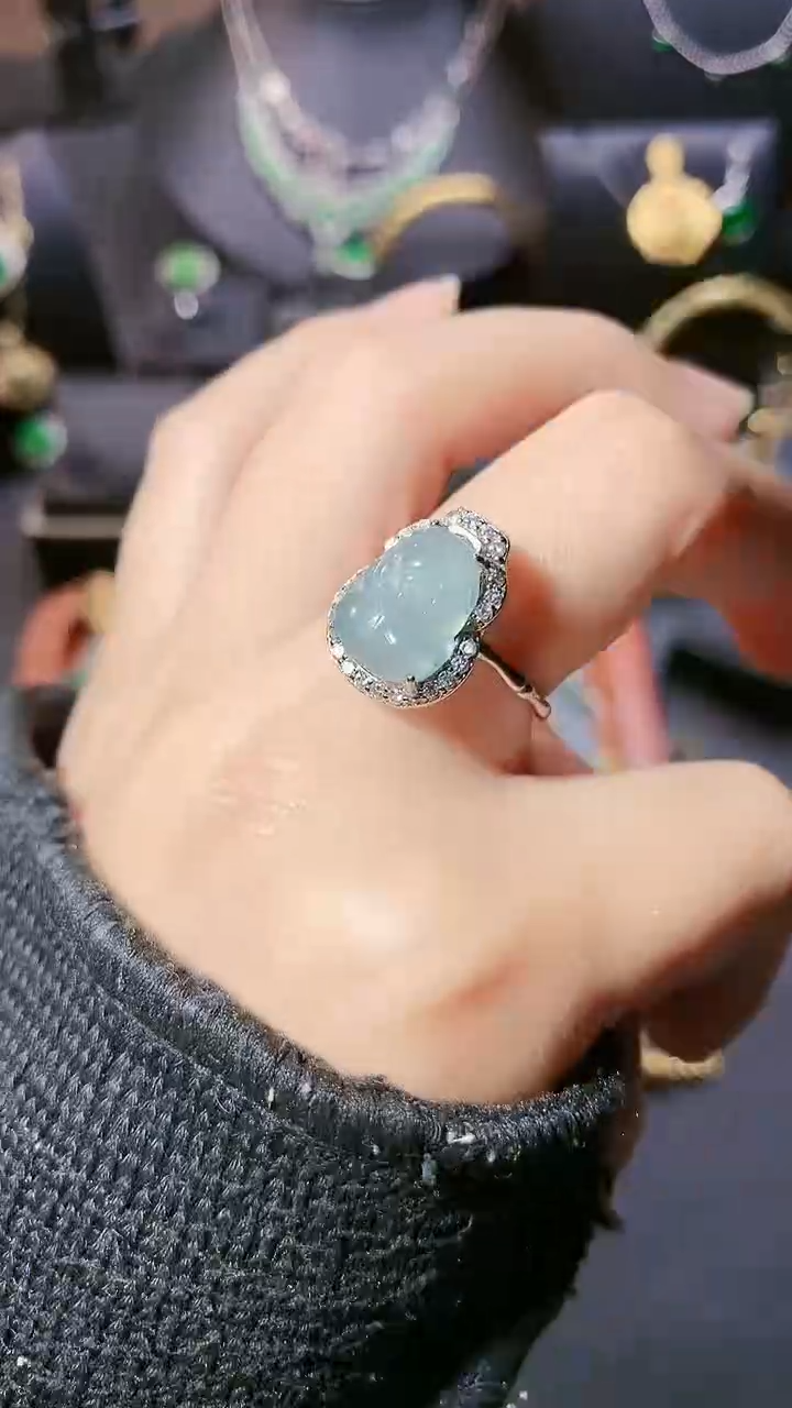 翡翠银S925镶嵌戒指戒指