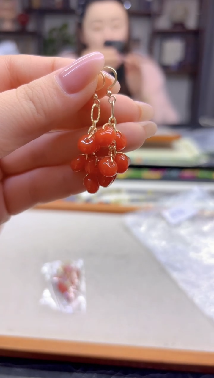 14K金镶嵌翡翠耳饰DIY款E936