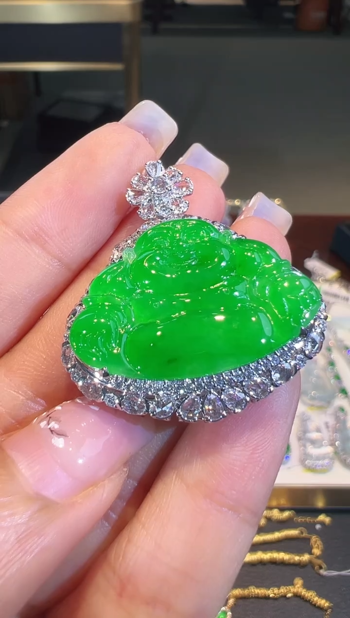 翡翠18K金镶嵌吊坠(不含链)翡翠