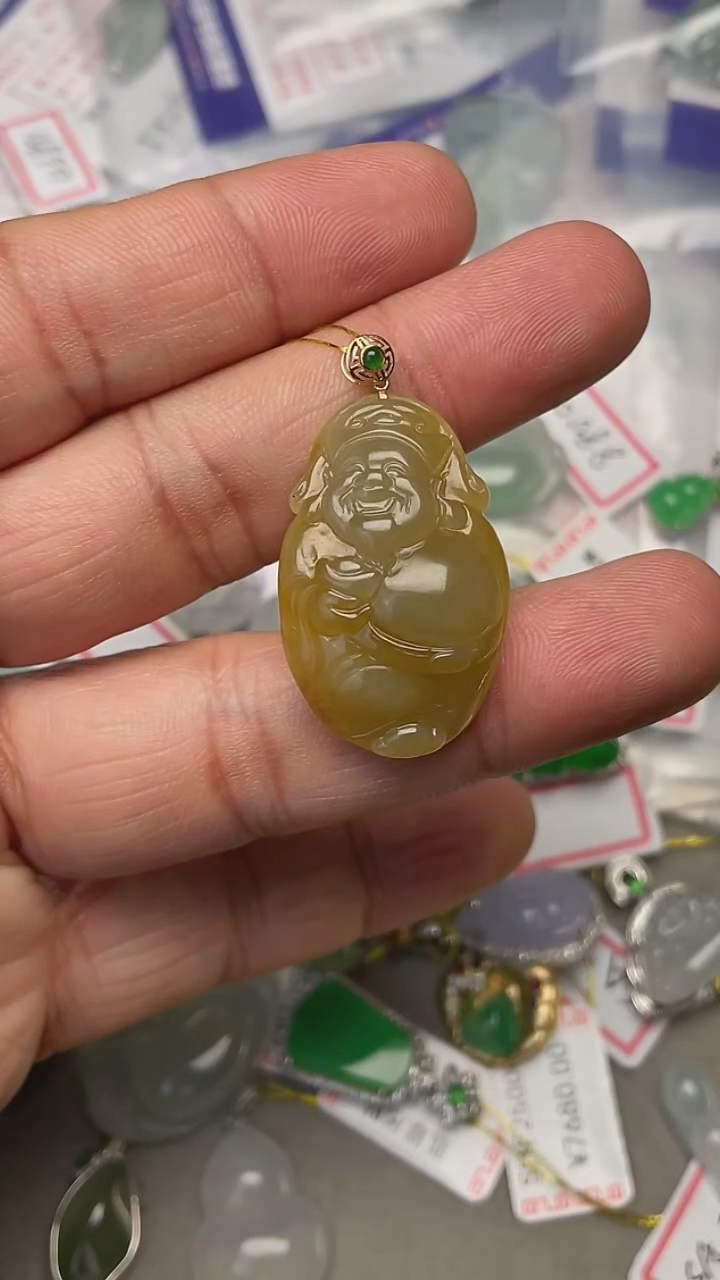 【闪购商品】翡翠吊坠(不含链)18K金镶嵌天然缅甸翡翠A货(不含链)