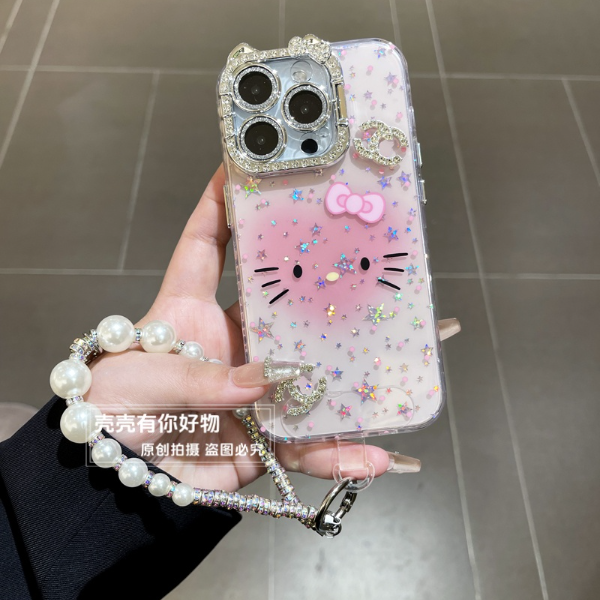 适用苹果华为手机壳iphone16猫咪钻框mate70个性15pro防摔p70手链