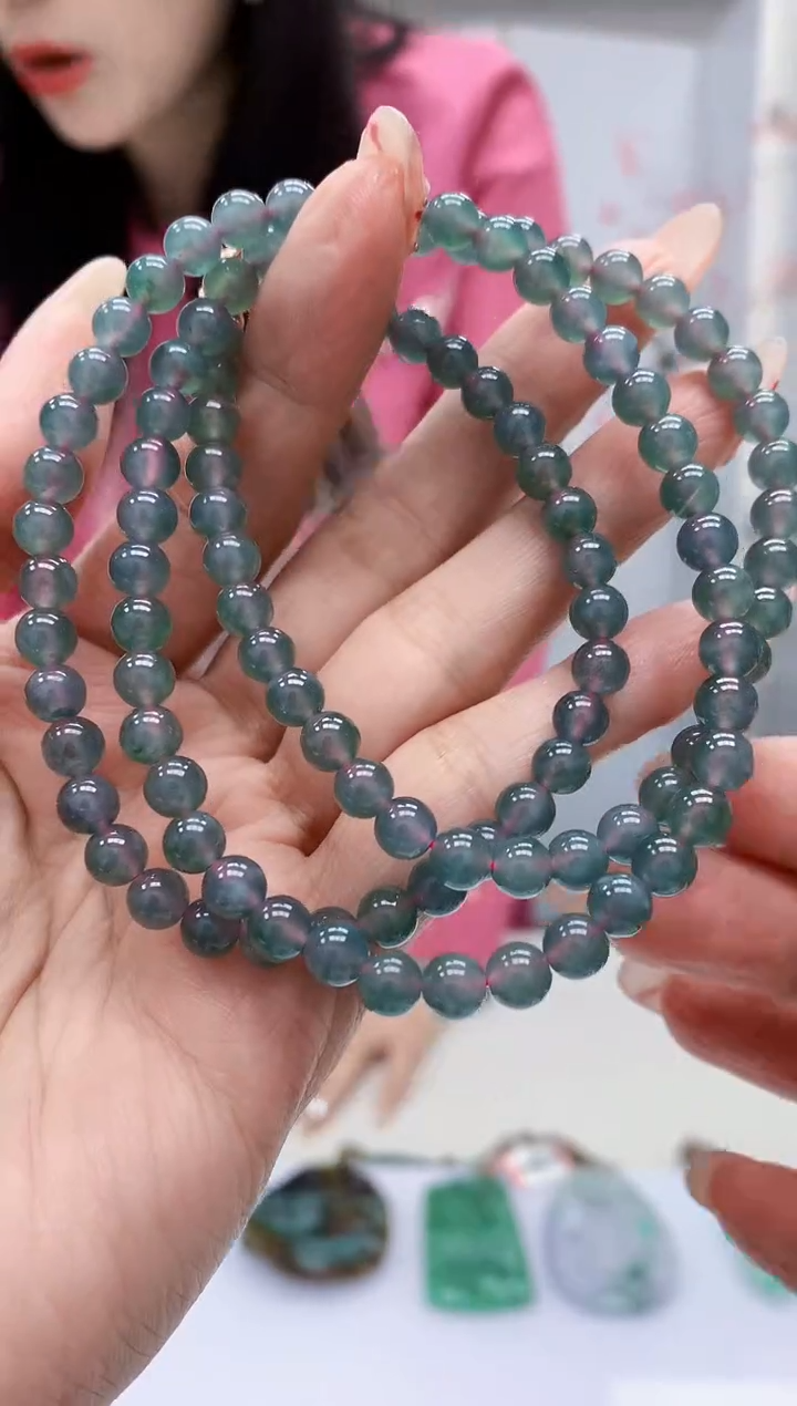 【闪购商品】定制翡翠未镶嵌4852MM-毛货珠链144