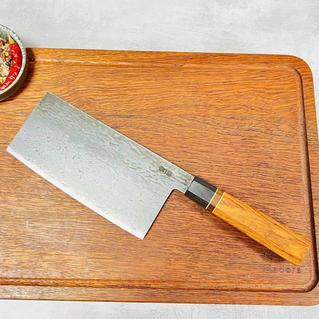 手工锻打大马士革切片刀家用实木手柄锋利切菜不锈钢厨房刀具860