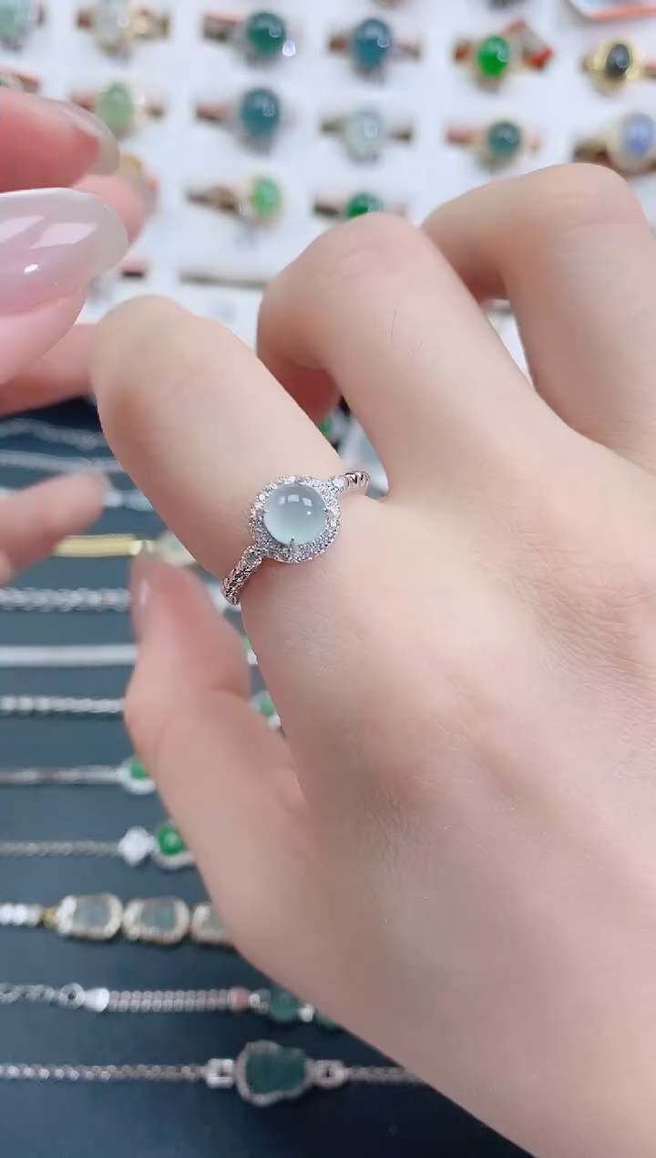 银S925镶嵌戒指翡翠天然翡翠