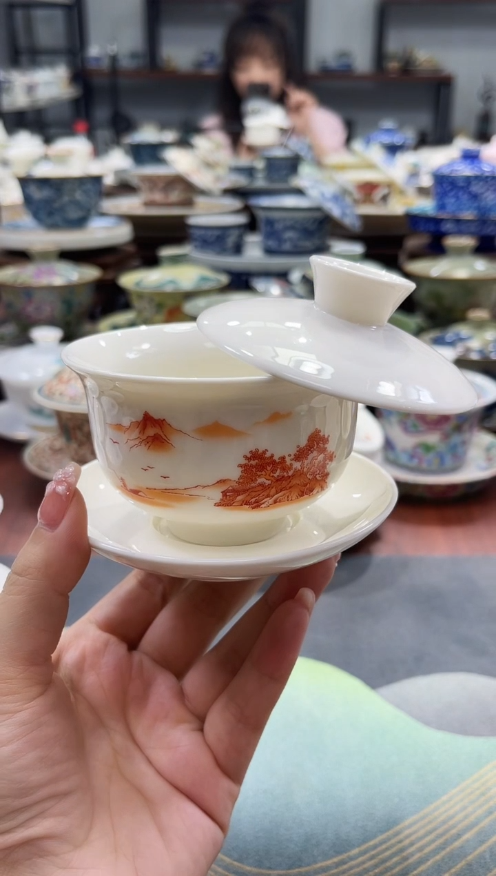 小号元宝枫叶红悬停盖碗+111