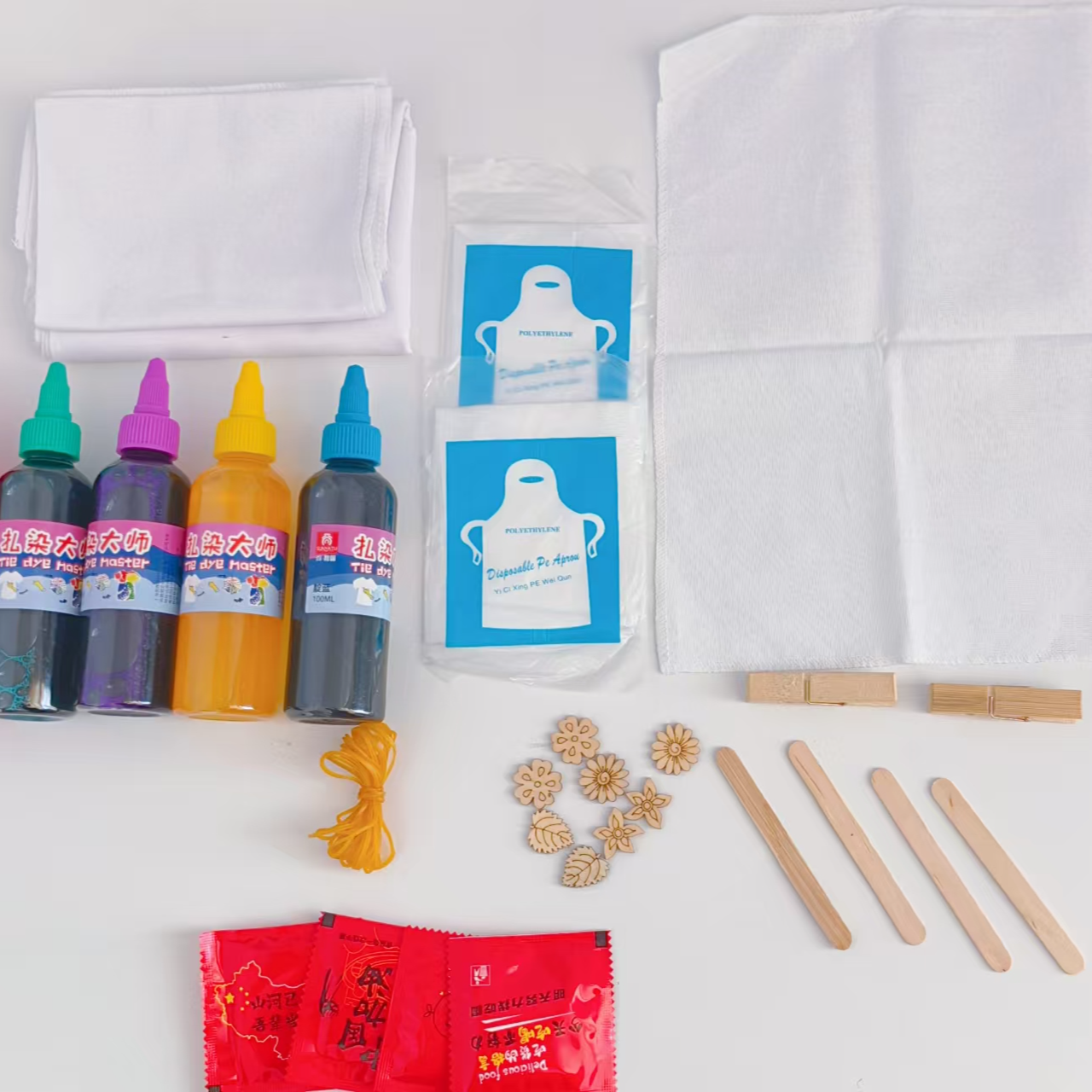 扎染方巾套装5色常用色