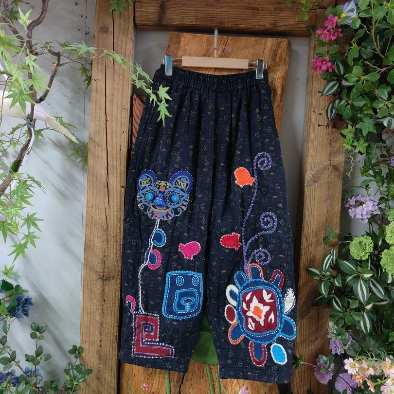 【影述】民族风刺绣款松紧腰冬季大码复古裤子款式宽松25033阔腿裤