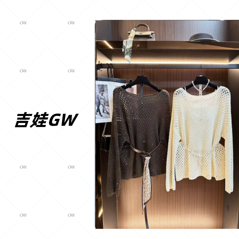 GW新款时尚设计镂空款百搭圆领套头针织上衣216