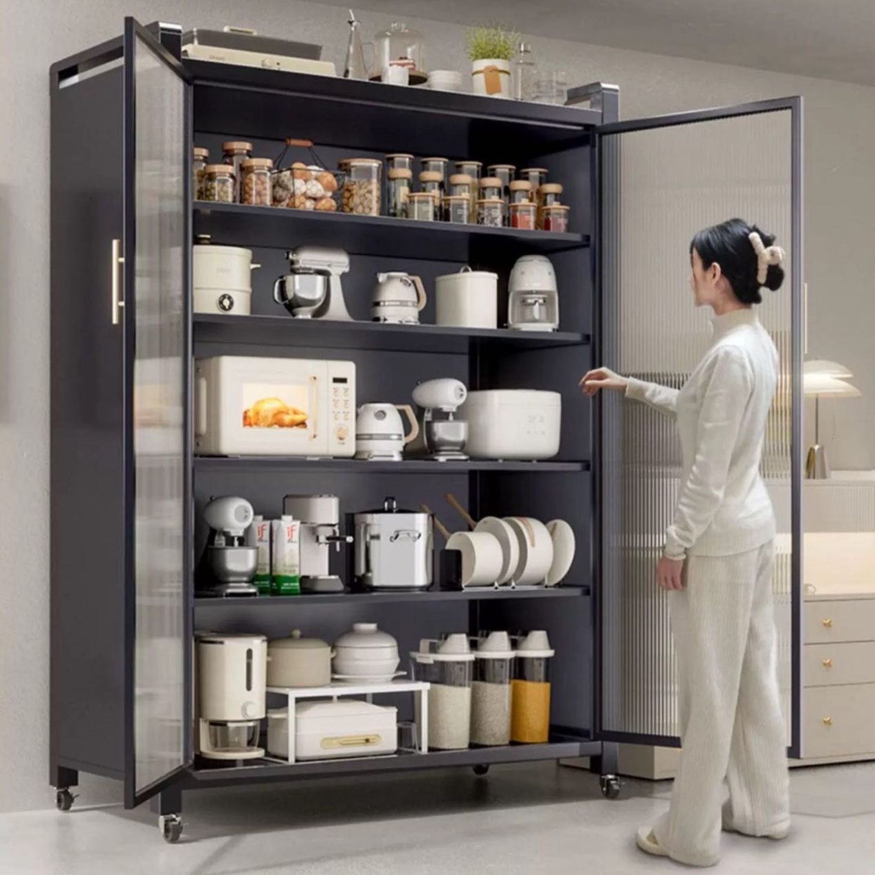 新疆包邮厨房多层多功能微波炉置物架落地家用收纳橱柜碗储物柜子