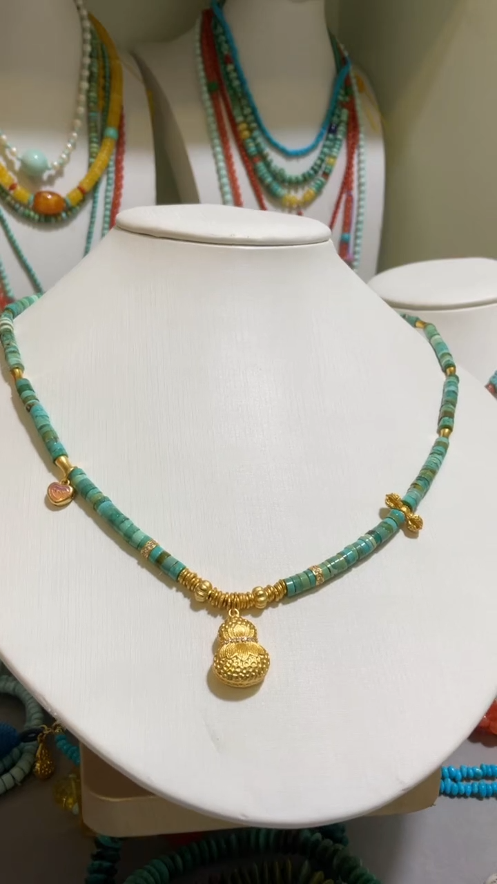 未镶嵌绿松石珠宝奇石4mm+油画色彩直切款项链