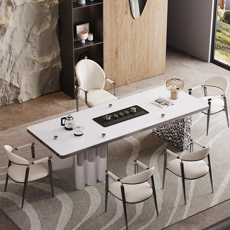 茶桌椅组合现代简约轻奢办公室泡茶桌新款高级感家用茶台不锈钢脚