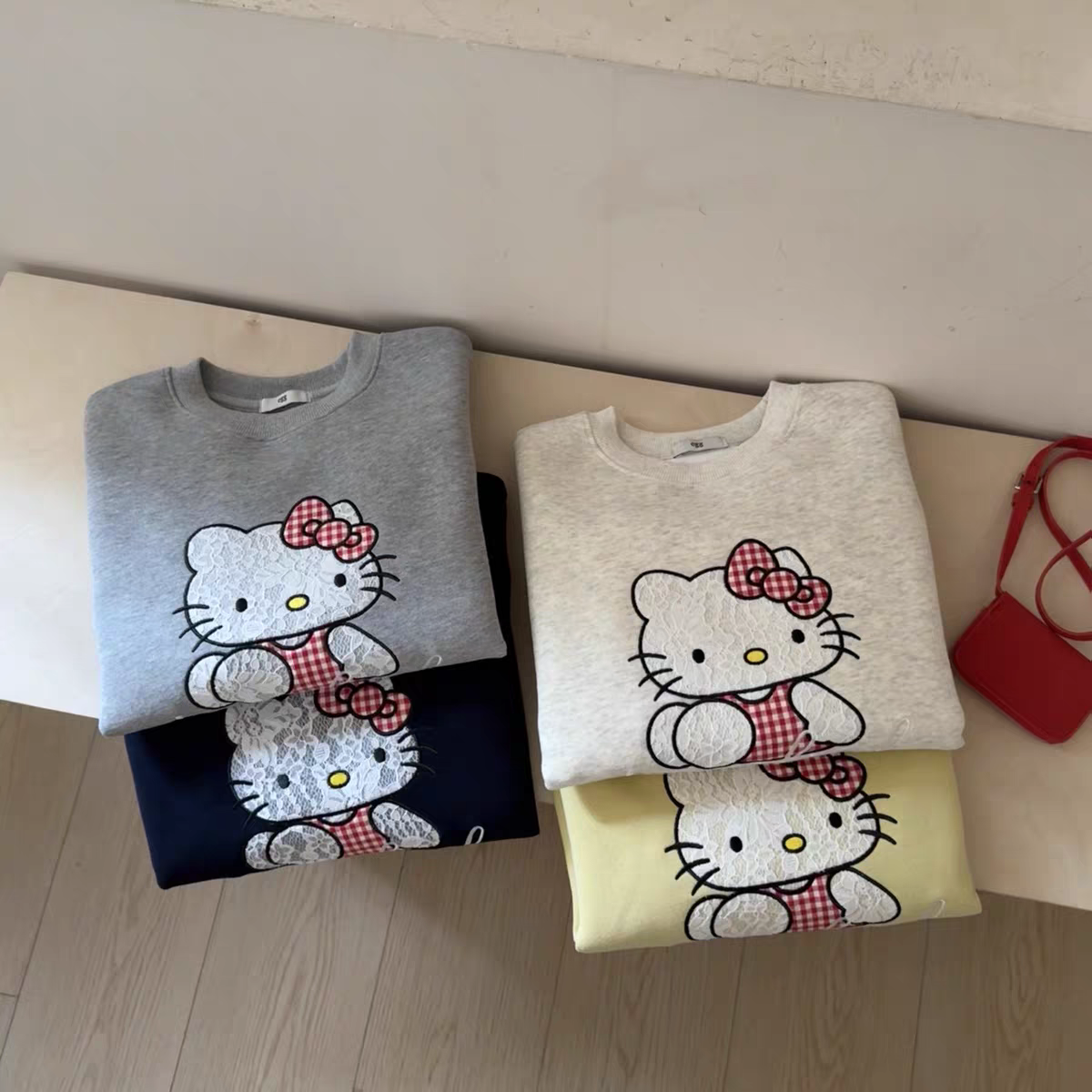 韩系kt猫蕾丝印花秋冬季刺绣卫衣卡通秋季春款